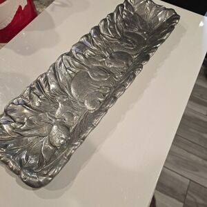 Arthur Court Aluminum Rabbit Bunny Leaf Rectangular Serving Tray Platter 18in